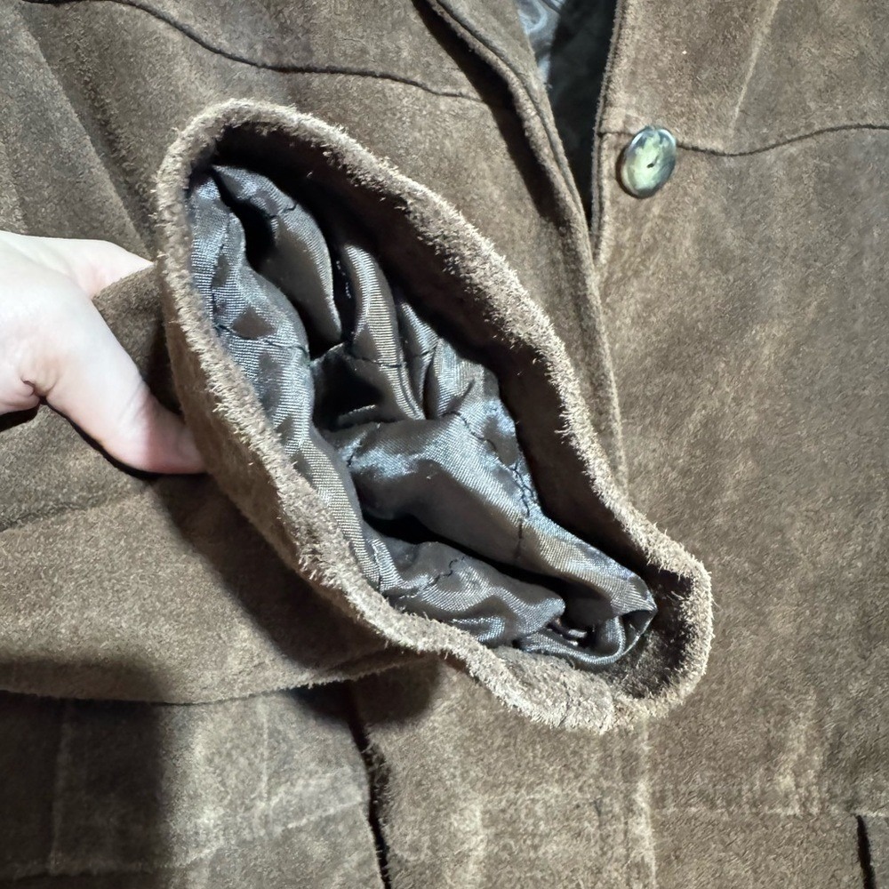 Petite Sophisticate Brown Leather Suede Jacket Coat Women Size 2 Western Cabin - Picture 7 of 8